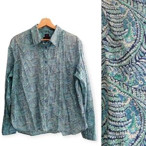 Liberty Of London Arts Fabrics Blue Teal Paisley Button Blouse XL